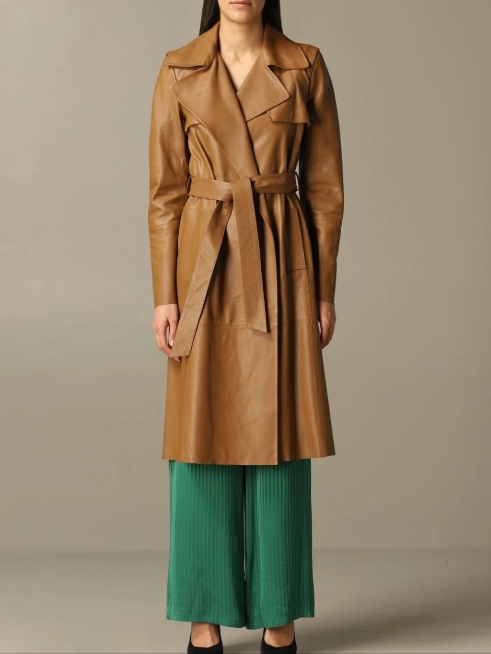 FEDERICA TOSI Leather Belted Double Breasted Trench Vest Coat Camel Size 38 Us 6